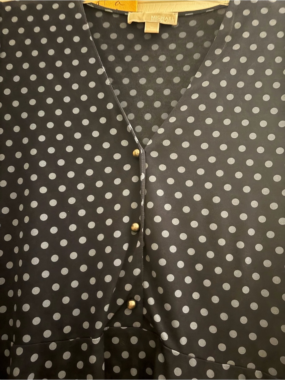 Michael Kors Navy Polka Dot V-Neck Peplum Blouse - Picture 4 of 9